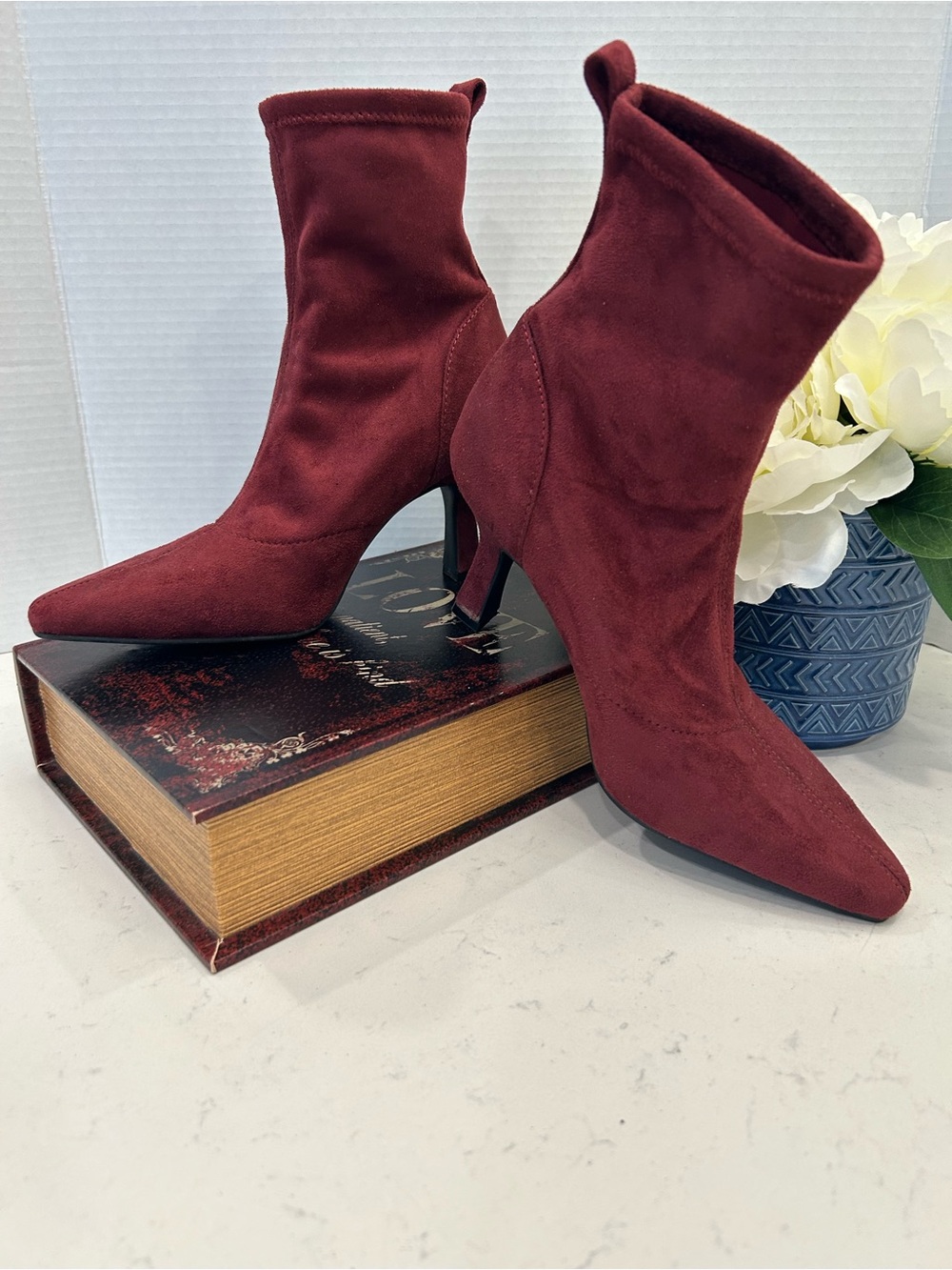 Worthington Burgundy Pointed Toe Sock Booties